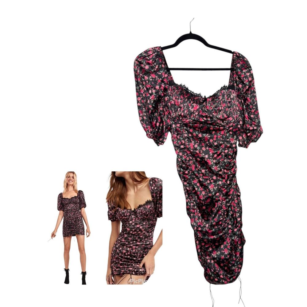 For Love and Lemons Melrose Pink Floral Ruched Mini Cocktail Dress Size XL